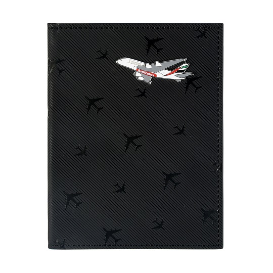 Emirates A380 passport cover, black HS Code 42029200 Emirates