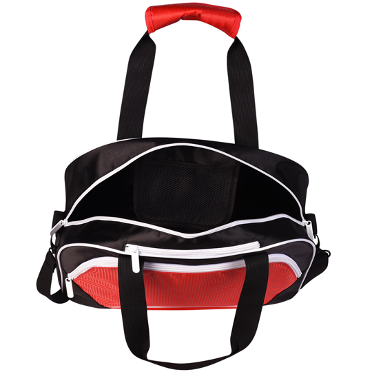 Activate sports bag with Cosmopolitan print, black & red HS Code 4202