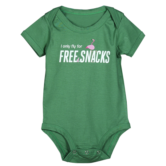 I only fly for free snacks baby bodysuit HS Code 6109 1000 Emirates