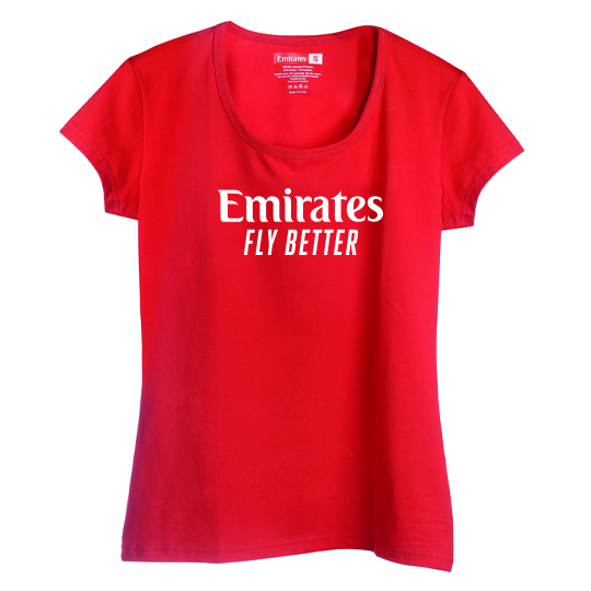 Ladies Fly Better poly cotton tshirt, red HS Code 6109 1000
